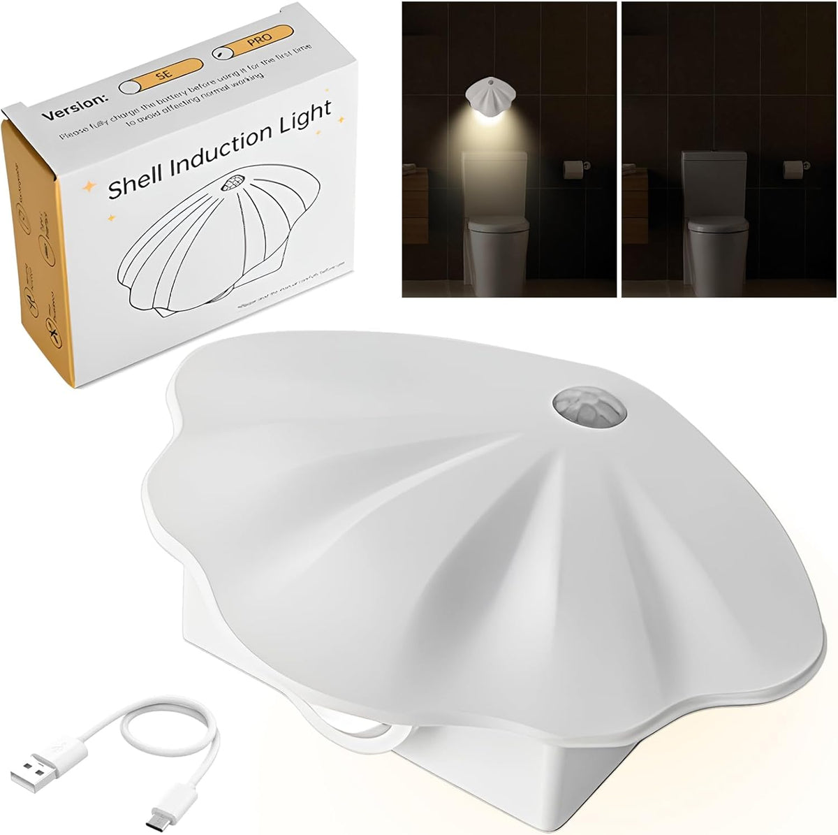 Smart Mini Induction Magnetic LED Wall Shell Lamp – Rechargeable Motion Sensor Light with Tricolor Glow