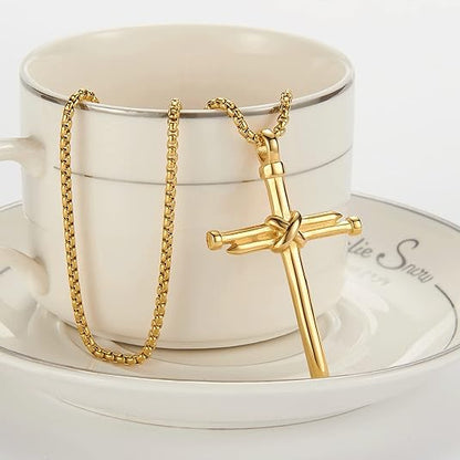 Vintage Stainless Steel Cross Nail Necklace – Christian Jesus Pendant for Men’s Punk Fashion