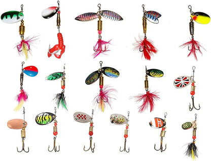 Metal Spoon Spinner Bait Kit – 16pcs Durable Fishing Lures with Storage Box Perfect for Pike, Bass, and Outdoor Fishing Adventures