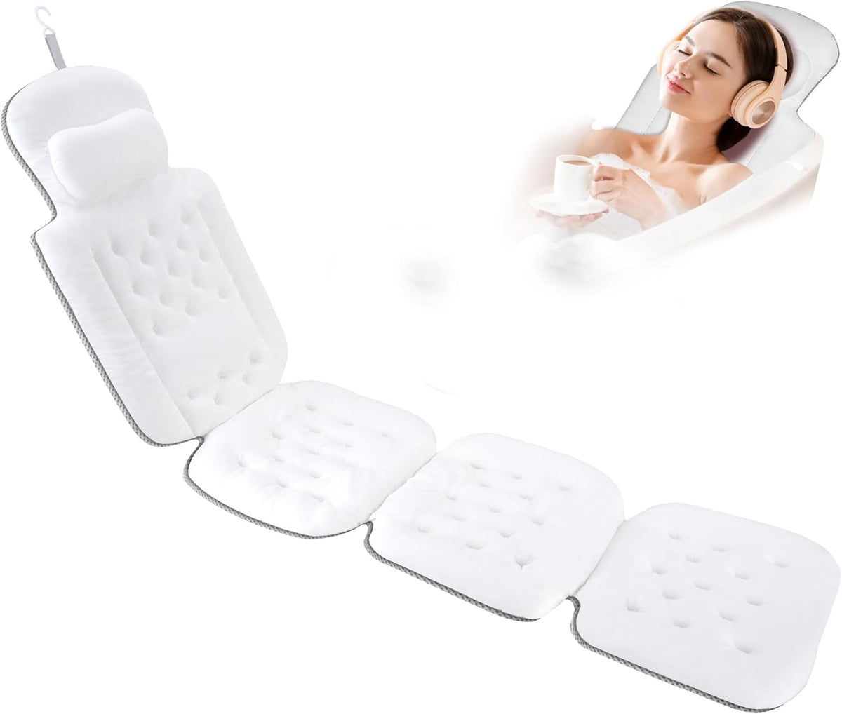 Suction Cup Bath Pillow Mat – 96 Ergonomic Non-Slip Cushion for Head & Back Support, Spa-Like Comfort for Adults