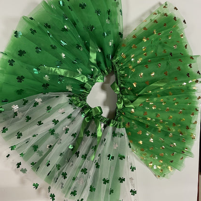 Anime-Inspired Shamrock Tulle Skirt – Adjustable Waist St. Patrick’s Day Costume with Cute Clover Print for Women’s Festive Style
