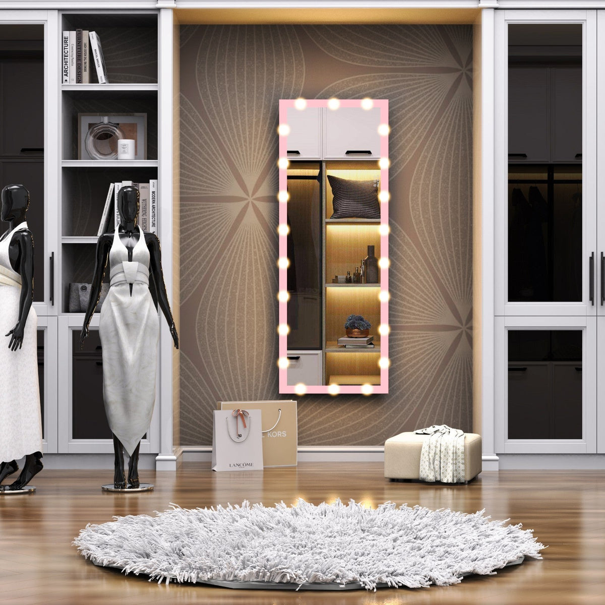 Pink Hollywood Illuminated Full-Body Vanity Mirror with 3 Color Modes, Standing Floor Mirror with Touch Control (62.6-inch x 23.3-inch)