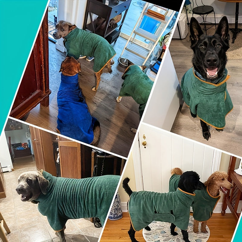Soft Absorbent Dog Bathrobe – Quick-Dry Pet Towel Robe for Cozy After-Bath Warmth, Ideal for Small & Large Breeds