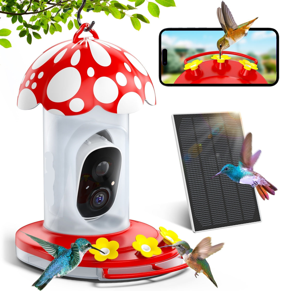 Solar Hummingbird Feeder with Camera- AI 2K Smart Feeder Captures Motion Videos, Bee-Proof, Perfect Christmas Gift