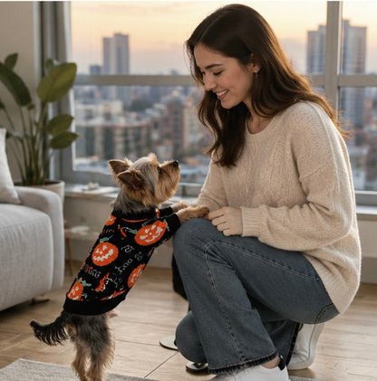 Halloween Pet Pumpkin Sweater – Puppy Kitten Costume Decoration, Warm Winter Dog Clothes, Cute Cat Outfit for Holiday Dress-Up