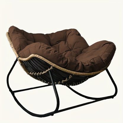 Oversized Outdoor Rocking Papasan Chair – Wicker Egg Lounge Chair with Thick Cushion for Patio and Backyard