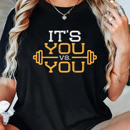 Women’s Motivational Gym Workout T-Shirt – Lightweight Fitness Training Tee with Inspirational “It’s You vs You” Print, Breathable Athletic Shirt for Gym and Training