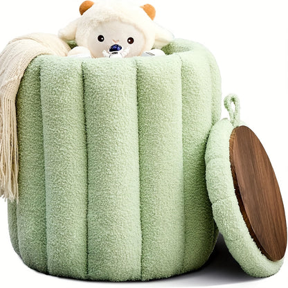 Green Velvet Round Storage Ottoman – Plush Foot Stool with Hidden Compartment, Rope Handles, and Wooden Base for Any Room