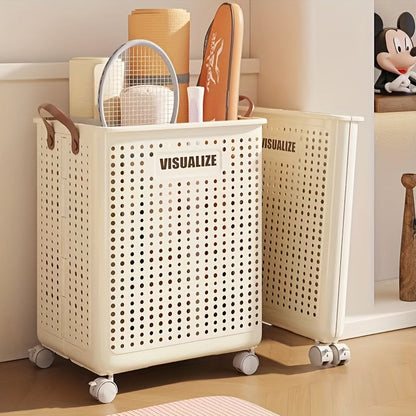 Foldable Laundry Basket with Wheels – Large PU Leather Hamper for Bathroom & Balcony Storage, Hand-Washable and Space-Saving Design