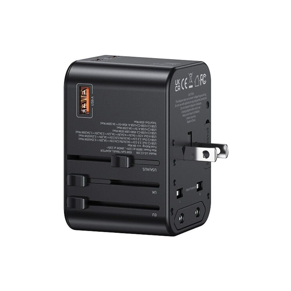 Dual Type C USB Universal Travel Charger - 65W Fast Charging Global Travel Socket Converter