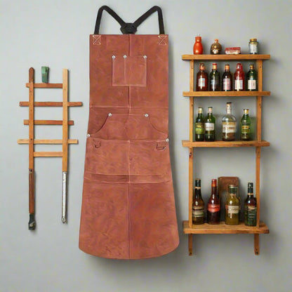 Heat-Resistant Leather Welding Apron – Heavy-Duty 37.8'' Flame Retardant Apron with 6 Pockets for Blacksmiths, Carpenters & More