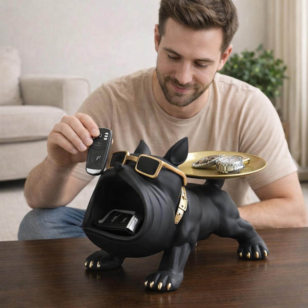 Majestic Bulldog Statue Storage Decor – Creative Big Mouth Resin Organizer for Living Room, Desktop Accent Sculpture, Unique Home Decor Gift for Christmas, Halloween, and New Year