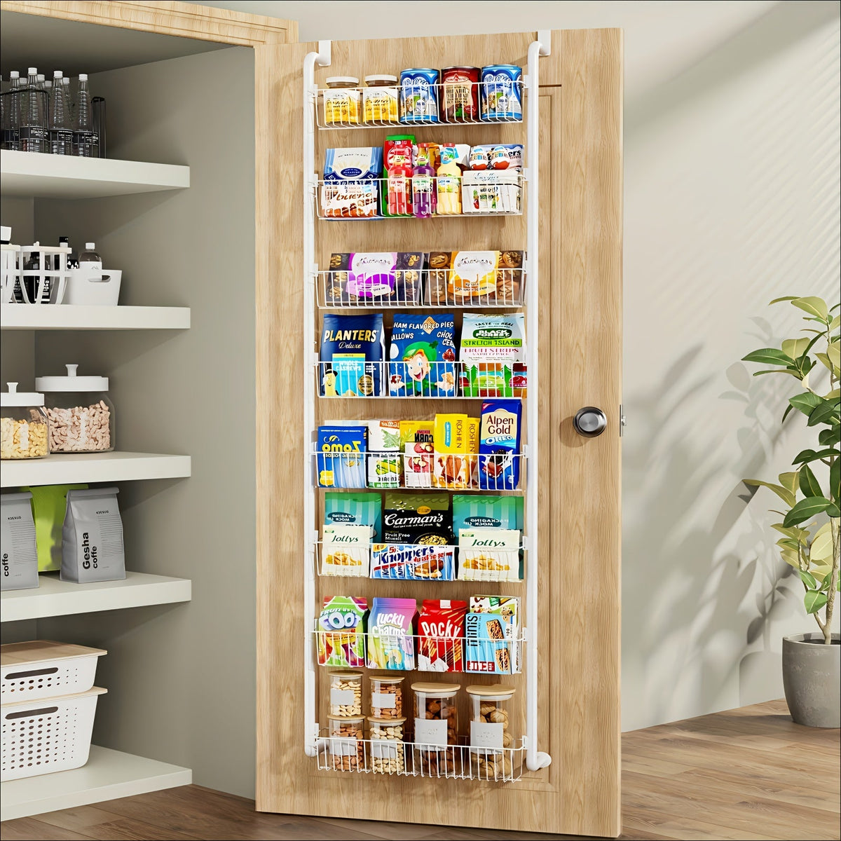Over the Door Pantry Organizer – Space-Saving Multi-Tier Storage Rack for Kitchen, Bathroom, or Closet Organization with Sturdy Adjustable Hooks for Easy Setup