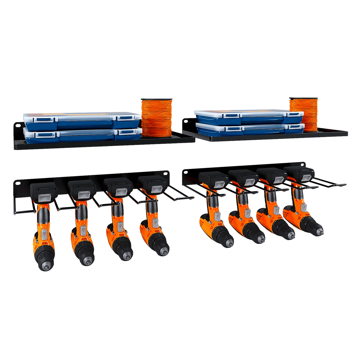 Power Tool Organizer – 2-Pack Heavy-Duty Wall Mount Drill Rack with Charging Station for Garage, Workshop or Tool Room