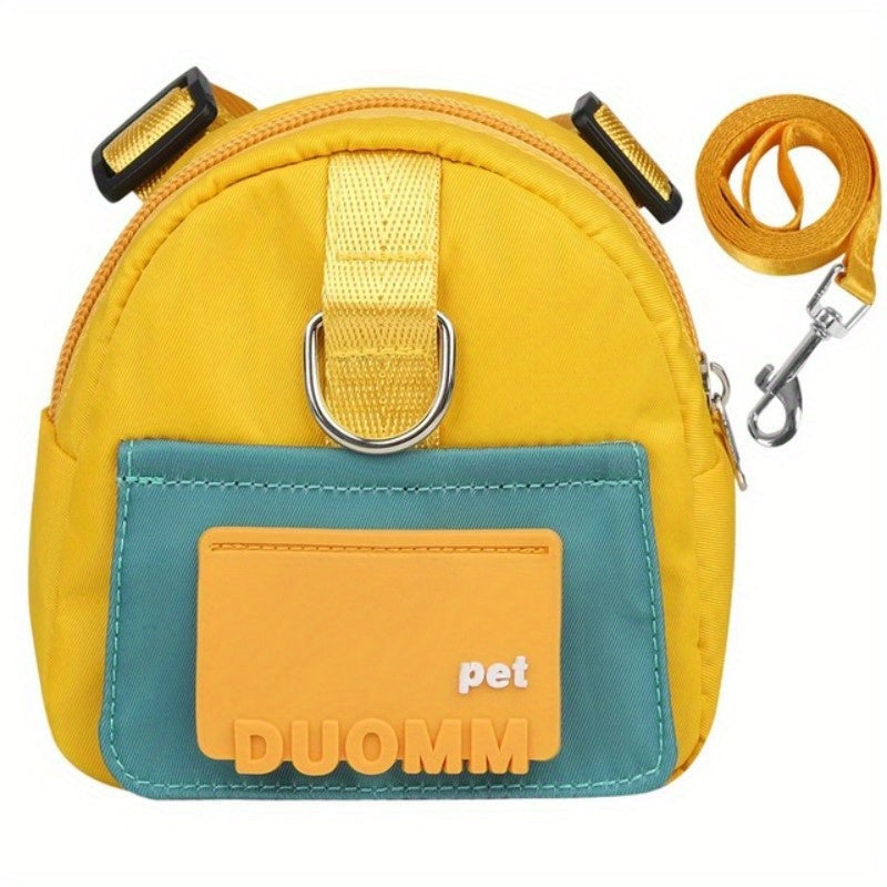Colorful Nylon Pet Harness with Leash and Backpack – Cartoon School Bag Design for Dogs, Durable, Washable, and Ideal for Outdoor Adventures