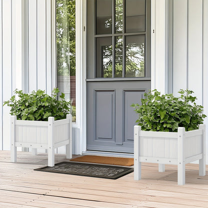 Modern Square Planter Box – Chic White Weatherproof Garden Pot with Faux Hydrangeas for Stunning Outdoor Decor, Balcony, or Patio Style