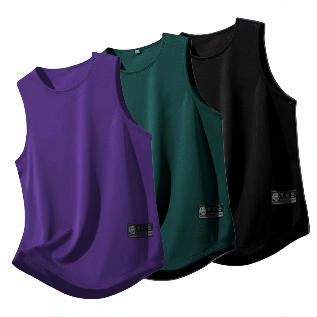 Three Piece Men’s Quick-Dry Mesh Vest Set – Moisture-Wicking Sleeveless Training Shirts for Running, Gym, Bodybuilding & Sports