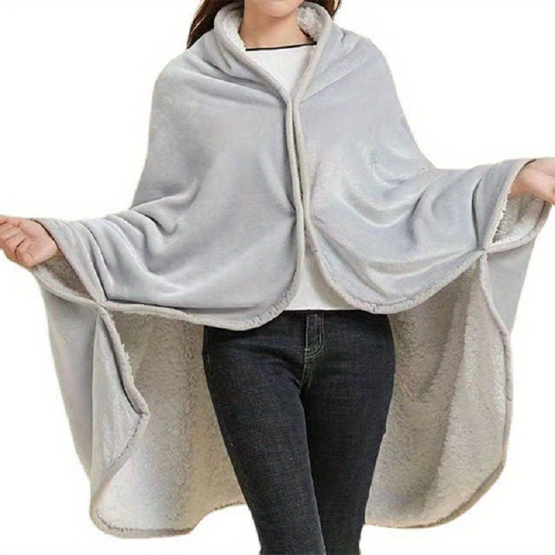 Wearable Double Flannel Sherpa Blanket – Multi-Functional Shawl Cover for Naps, Office & Air-Conditioned Spaces