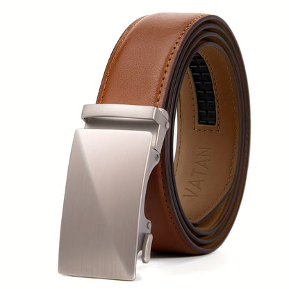 Men’s Leather Ratchet Belt – Adjustable Automatic Buckle Dress Belt with Gift Box, 35mm Premium Classic Accessory