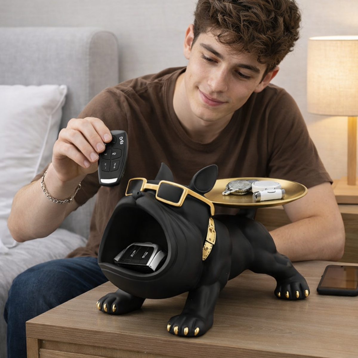 Majestic Bulldog Statue Storage Decor – Creative Big Mouth Resin Organizer for Living Room, Desktop Accent Sculpture, Unique Home Decor Gift for Christmas, Halloween, and New Year