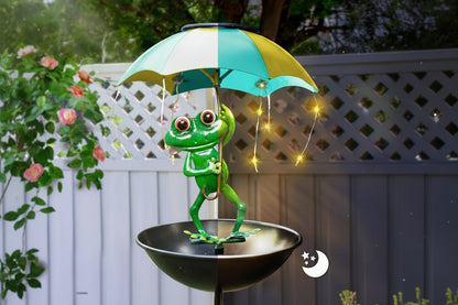 Outdoor Frog Statue Solar Street Light –  Garden Decor with LED String Lights, Bird & Hummingbird Feeder Channel for Lawns, Terraces, Aisles & Pathway Illumination