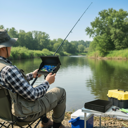 Upgraded Underwater Fishing Camera Set – Single-Sided Shading Screen with Long Cable, LED Attracting Light & Clear Water Viewing for Fishing Enthusiasts