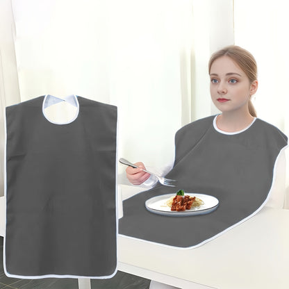 Adjustable Adult Bib – Machine Washable Red and Gray Fleece Bib for Elderly, Nursing, and Comfortable Everyday Protection