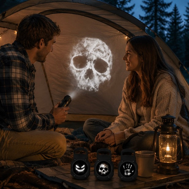 Halloween Skull Projector Light – USB Powered LED Ghost Night Lamp with Rotating Patterns for Creepy Dark Room Ambience Decor