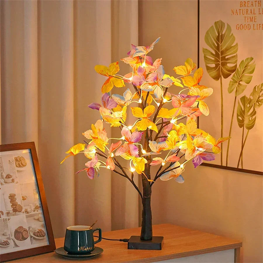 LED Birch Tree Table Lamp – Butterfly Bonsai Lights Powered by USB or 3 AA Battery for Bedroom, Fireplace, and Holiday Decor