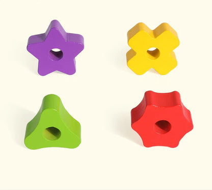 Rocket Tower Wooden Blocks Game – Montessori-Inspired Color & Shape Stacking Toy for Kids’ Cognitive Learning and Fine Motor Development