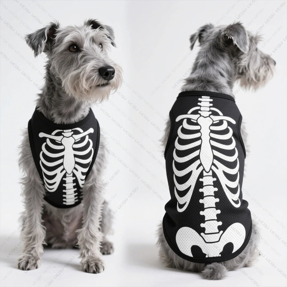 Halloween Pet Dog Vest – Quick-Dry Skeletal Pattern Costume, Breathable Clothing for Cute Puppies and Small Pets Party Dress-Up