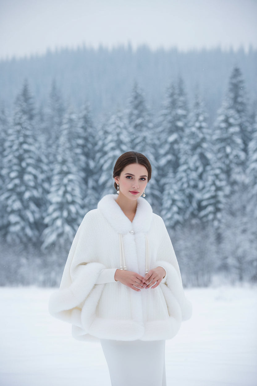 Women’s Faux Fur Cape Shawl – Chinese Style Qipao Poncho Coat with Thick Plush Design, Elegant Autumn Winter Outerwear for Sophisticated Cold Weather Fashion