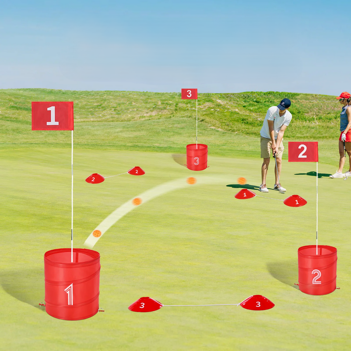 Backyard Golf Chipping Game – Portable Yard Golf Target Set with Pop-Up Buckets, Numbered Flags, Tee Markers & Carry Bag