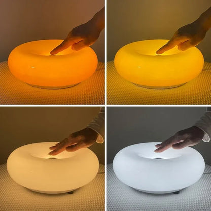 Minimalist Donut Glass Desk Lamp – French Cream-Style Touch Switch Atmosphere Light