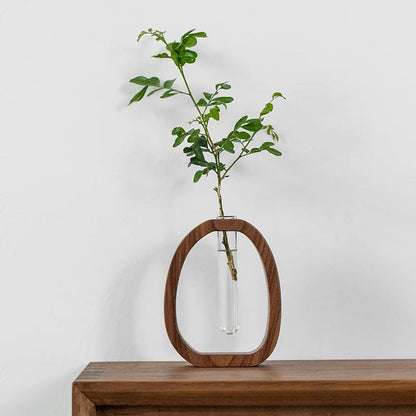 Mini Wood & Glass Flower Vase – Elegant Tabletop Flower Arrangement Pot for Water-Grown Plants and Decorative Styling