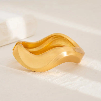 Chunky Water Drop Bangle - Bold Gold Open Cuff with Irregular Wave Design