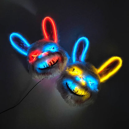 Halloween Bloody Bear Killer Mask – LED Light-Up Flashing Neon Horror Mask for Scary Cosplay, Costume Parties, and Haunted House Decoration
