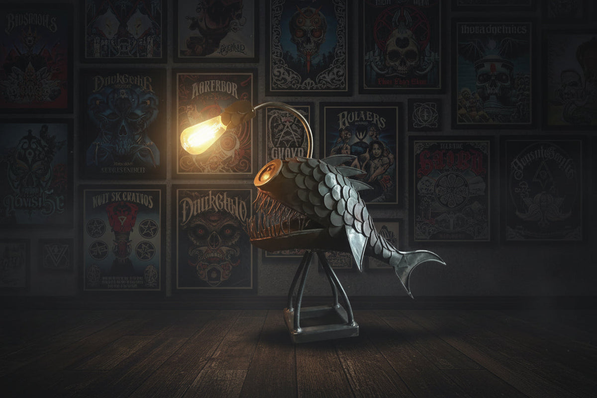 Modern LED Lantern Fish Table Lamp – Deep-Sea Inspired Desk Light for Bedroom, Study and Living Room Decor