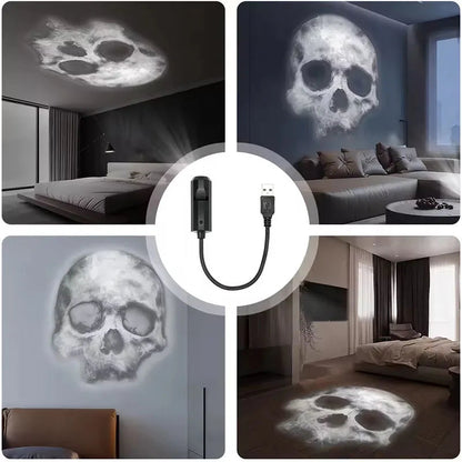 Halloween Skull Projector Light – USB Powered LED Ghost Night Lamp with Rotating Patterns for Creepy Dark Room Ambience Decor