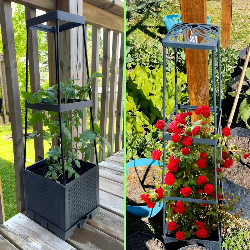 Self-Watering Raised Garden Bed Planter – Trellis & Wheels for Tomatoes, Climbing Vegetables & Indoor/Outdoor Gardening Made Easy