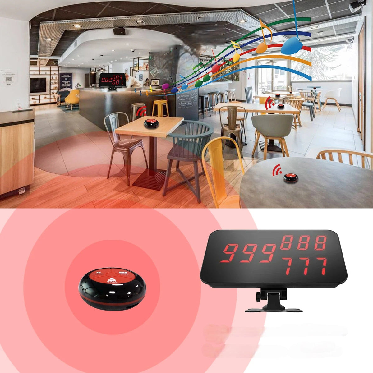 Restaurant Wireless Calling System with 10 Buttons – 3-Key Table Pager and 3-Digit Display for Fast Customer Service