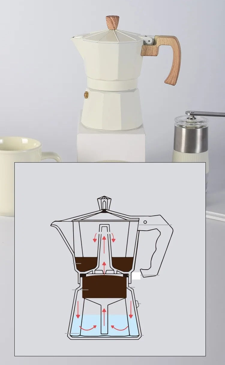 Six Pieces Manual Coffee Maker Gift Set – Moka Pot with Grinder, Cup, Bean Jar, Filter Paper, Spoon, and Brush for Home Brewing Lovers