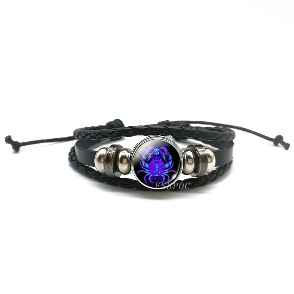 Handwoven Zodiac Leather Charm Bracelet – 12 Constellation Signs, Vintage Couple Gift for Women & Astrology Lovers
