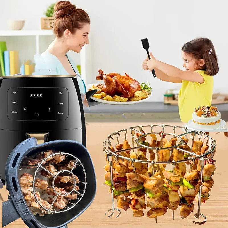 Stainless Steel Vertical Skewer Grill Rack – Air Fryer Rotisserie Stand with 23 Skewers for 3.2QT–5.5QT Air Fryers