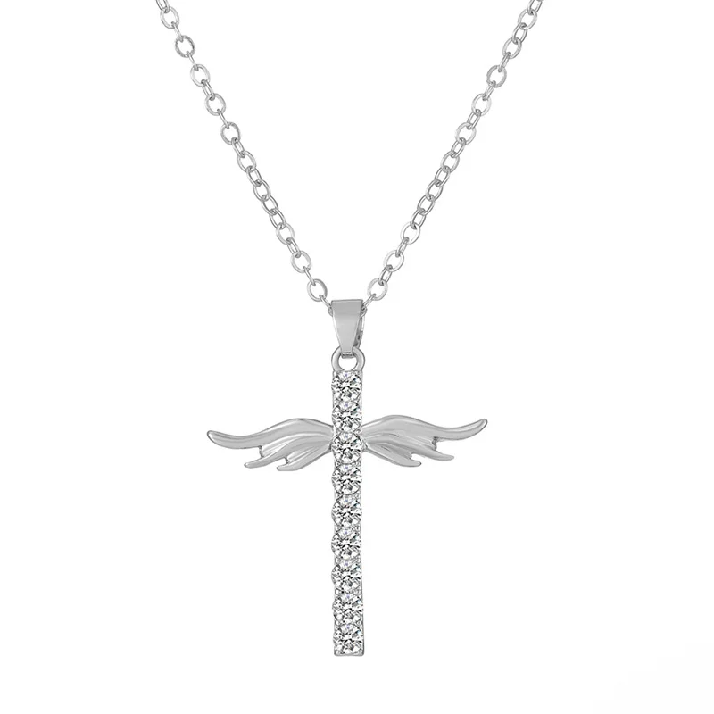 Geometric Angel Wings Pendant Necklace – Silver Color Fashion Gift Jewelry for Stylish Women in INS Style