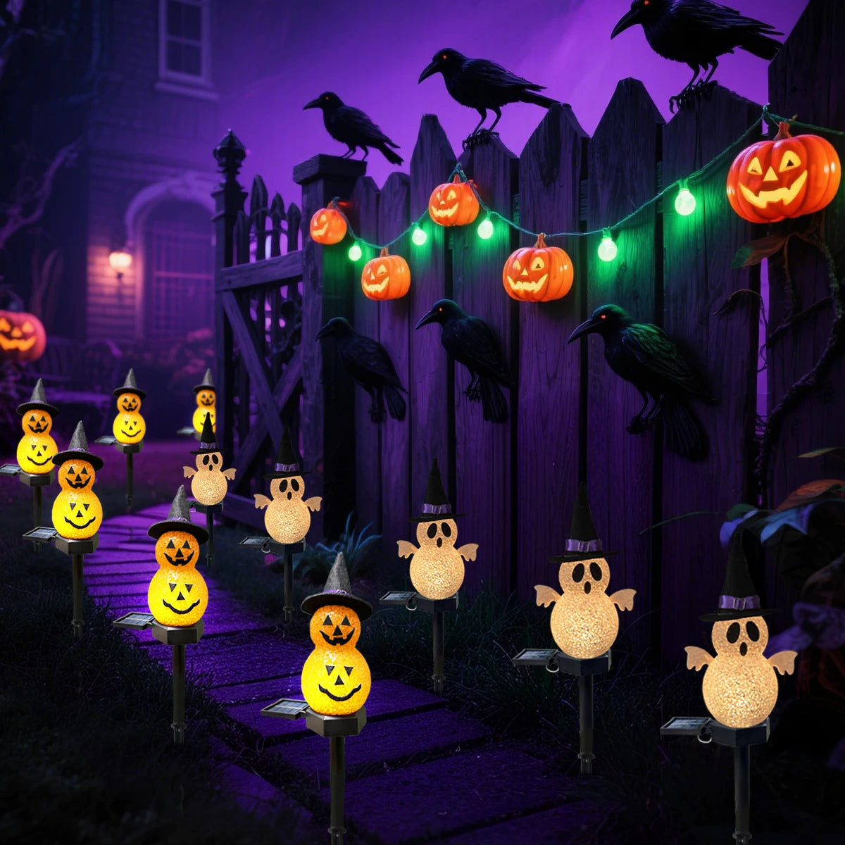 Halloween Solar Stake Light – 3D Pumpkin and Ghost Portable Pathway Lamp for Outdoor Garden, Lawn, and Patio Festive Decoration