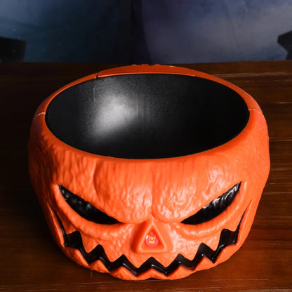 Halloween Animated Candy Bowl – Pumpkin Skeleton Dish with LED Red Eyes, Spooky Sound, and Moving Hand Party Decoration Prop