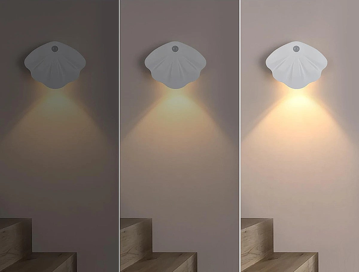 Smart Mini Induction Magnetic LED Wall Shell Lamp – Rechargeable Motion Sensor Light with Tricolor Glow