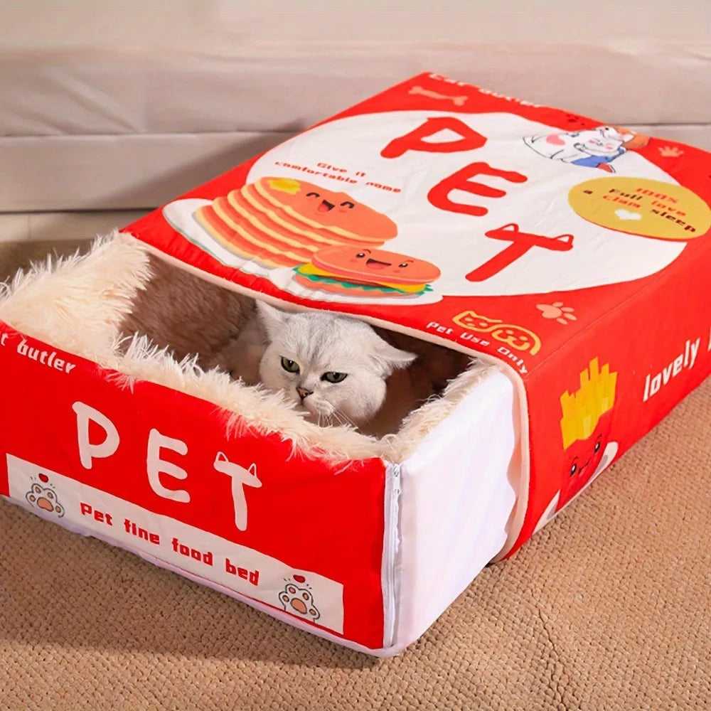 Cozy Cat Nest Bed Box Style – Soft Zippered Plush House for Large Cats & Small Dogs