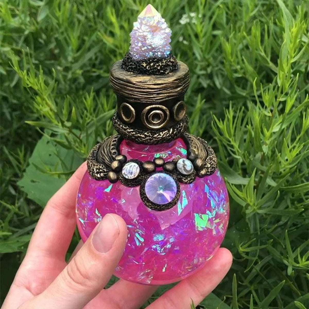 Magic Moon Potion Bottle Decoration – Creative Mermaid Aura Fantasy Vial Ornament for Home Office Desktop Display and Collectible Décor